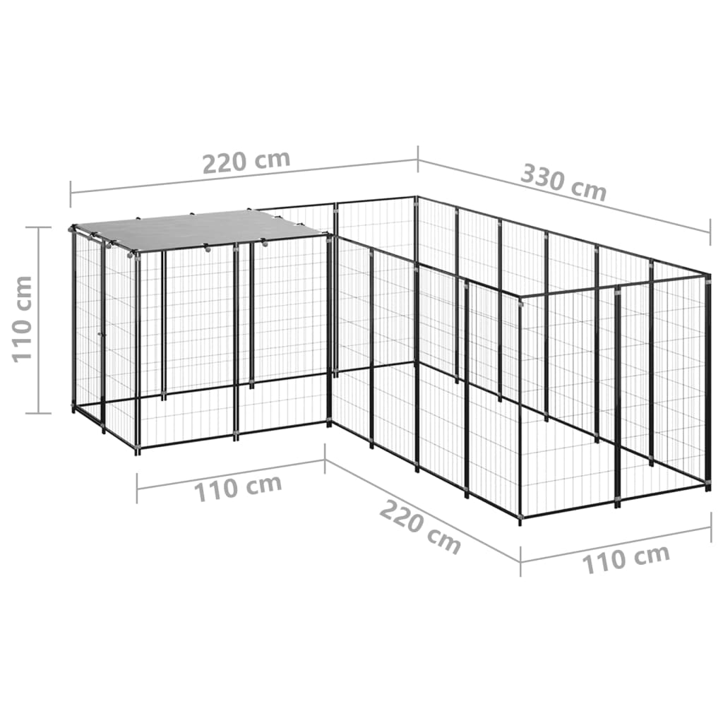 Hondenkennel 4,84 m² staal zwart is nu te koop bij PeponiXL, paradijselijk wonen!