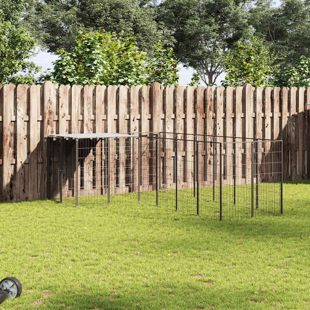 Hondenkennel 4,84 m² staal zwart is nu te koop bij PeponiXL, paradijselijk wonen!