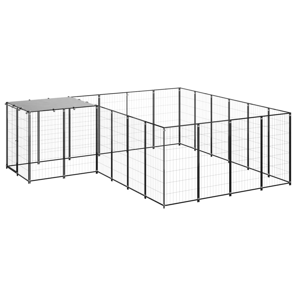 Hondenkennel 8,47 m² staal zwart is nu te koop bij PeponiXL, paradijselijk wonen!