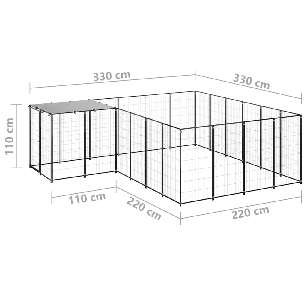 Hondenkennel 8,47 m² staal zwart is nu te koop bij PeponiXL, paradijselijk wonen!