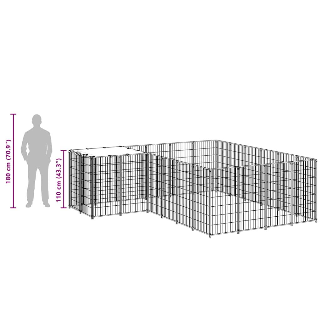 Hondenkennel 8,47 m² staal zwart is nu te koop bij PeponiXL, paradijselijk wonen!