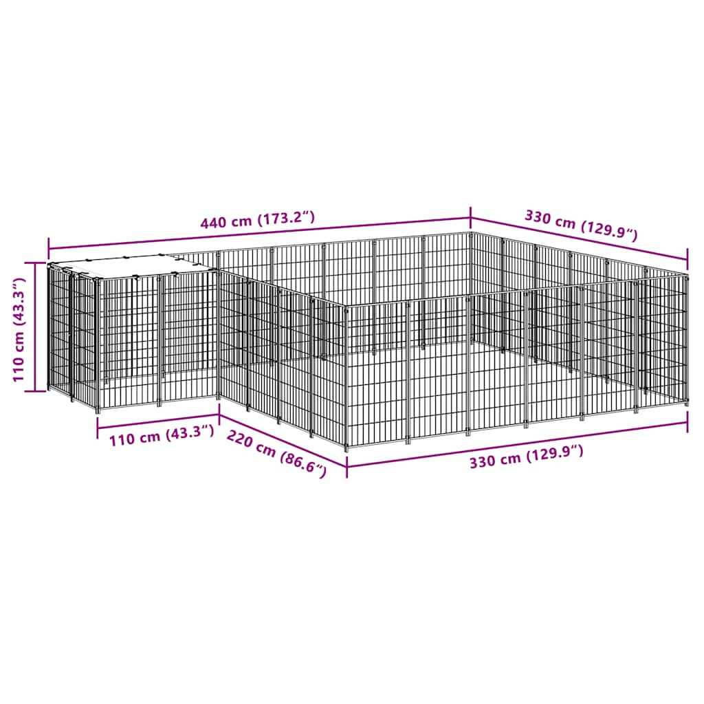 Hondenkennel 12,1 m² staal zwart is nu te koop bij PeponiXL, paradijselijk wonen!