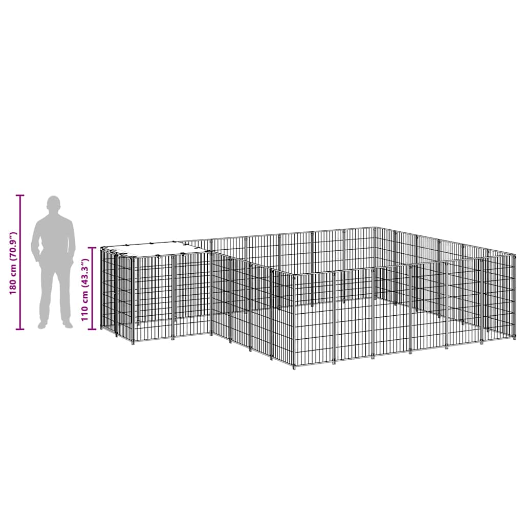 Hondenkennel 12,1 m² staal zwart is nu te koop bij PeponiXL, paradijselijk wonen!