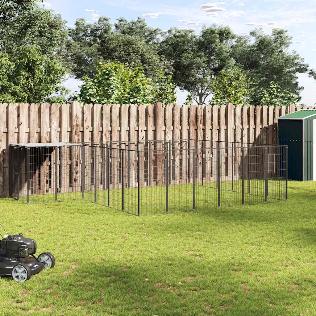 Hondenkennel 12,1 m² staal zwart is nu te koop bij PeponiXL, paradijselijk wonen!