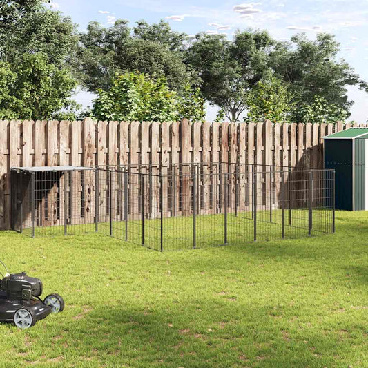 Hondenkennel 12,1 m² staal zwart is nu te koop bij PeponiXL, paradijselijk wonen!