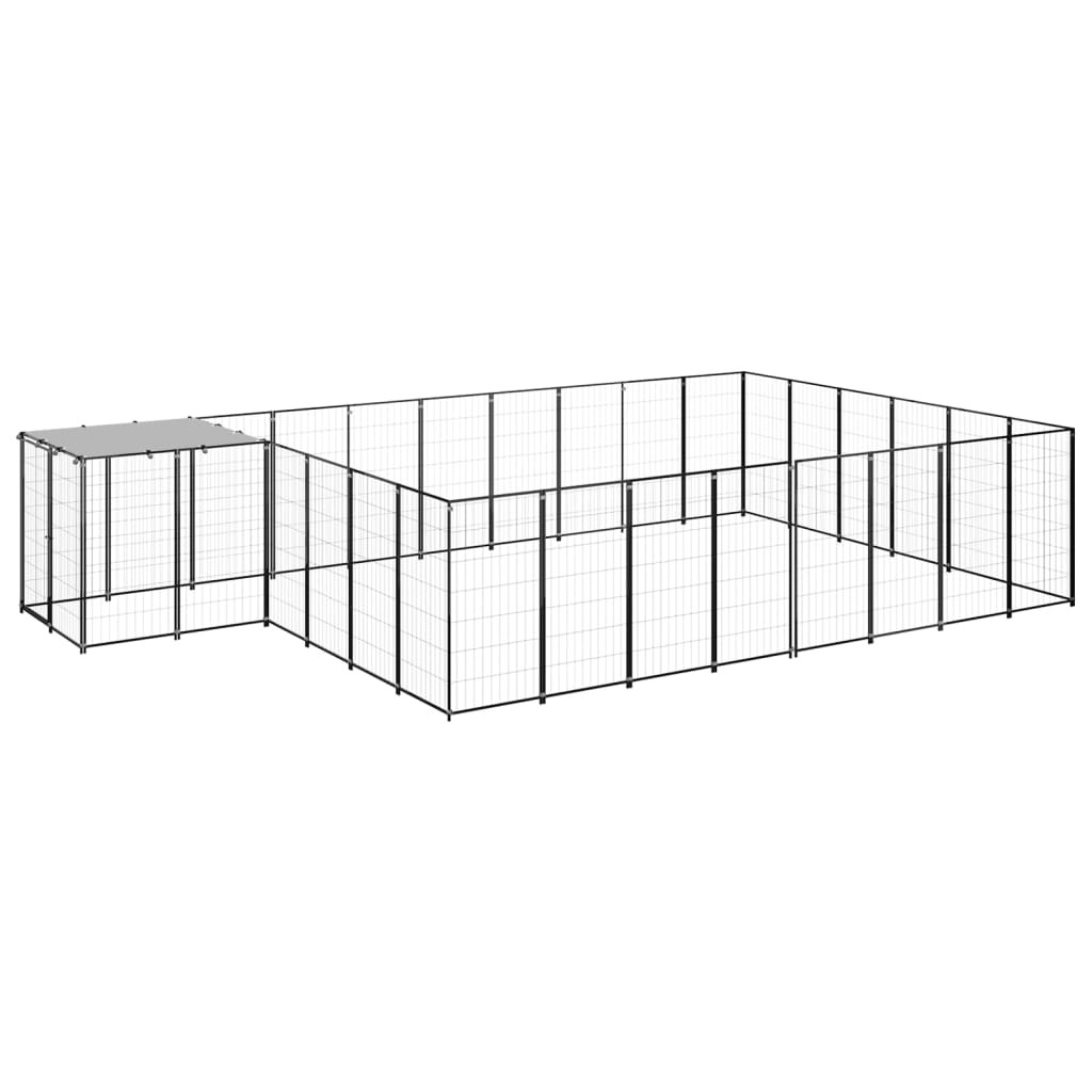 Hondenkennel 15,73 m² staal zwart is nu te koop bij PeponiXL, paradijselijk wonen!