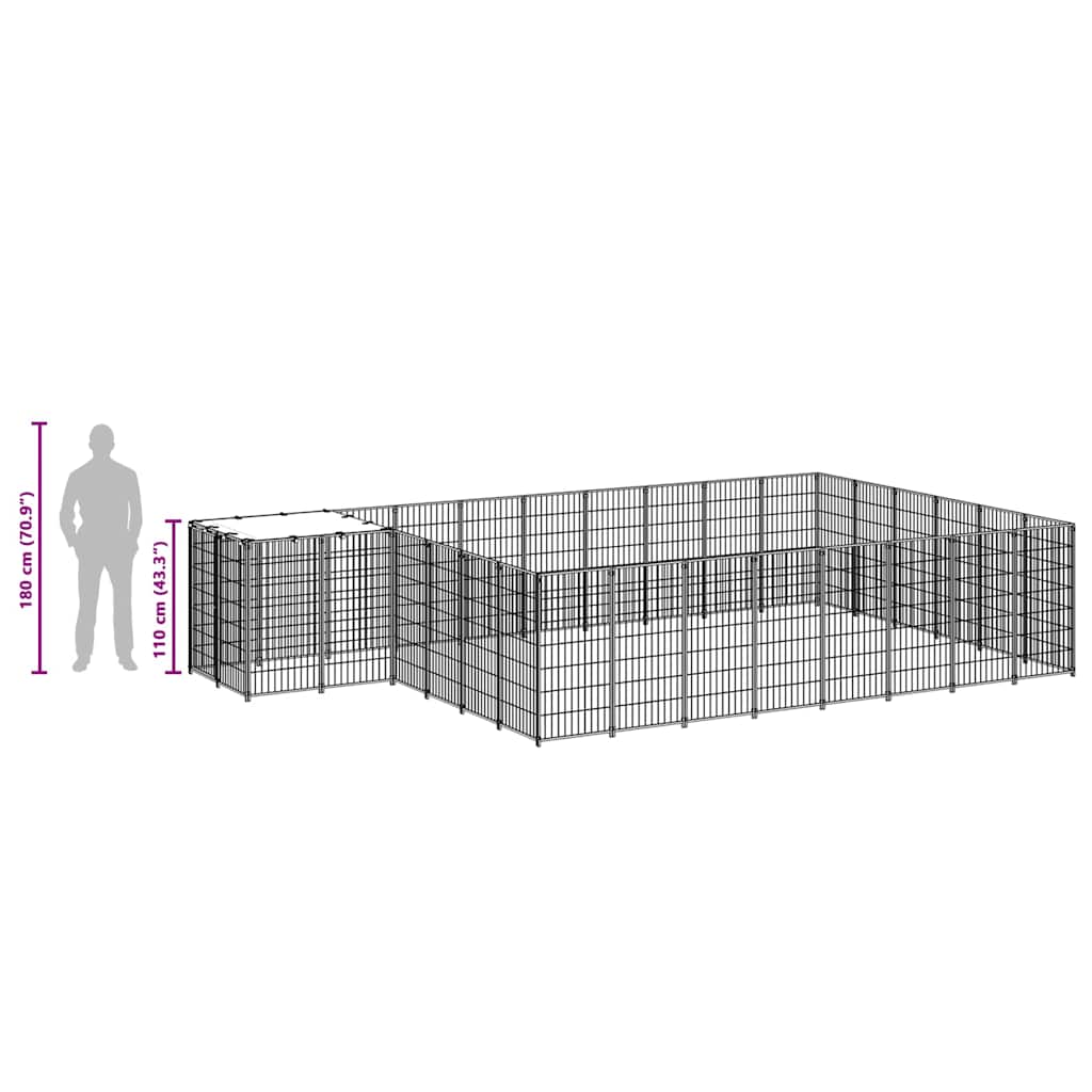 Hondenkennel 15,73 m² staal zwart is nu te koop bij PeponiXL, paradijselijk wonen!