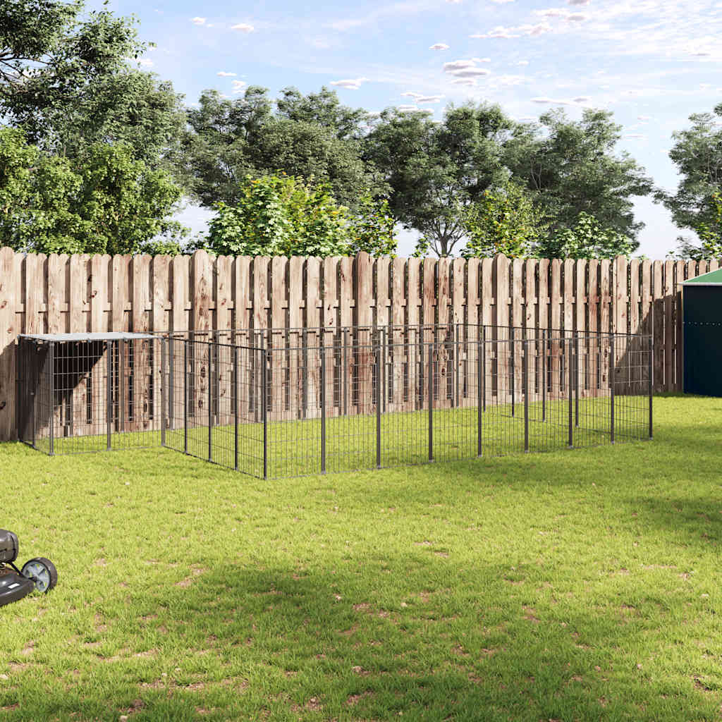 Hondenkennel 15,73 m² staal zwart is nu te koop bij PeponiXL, paradijselijk wonen!
