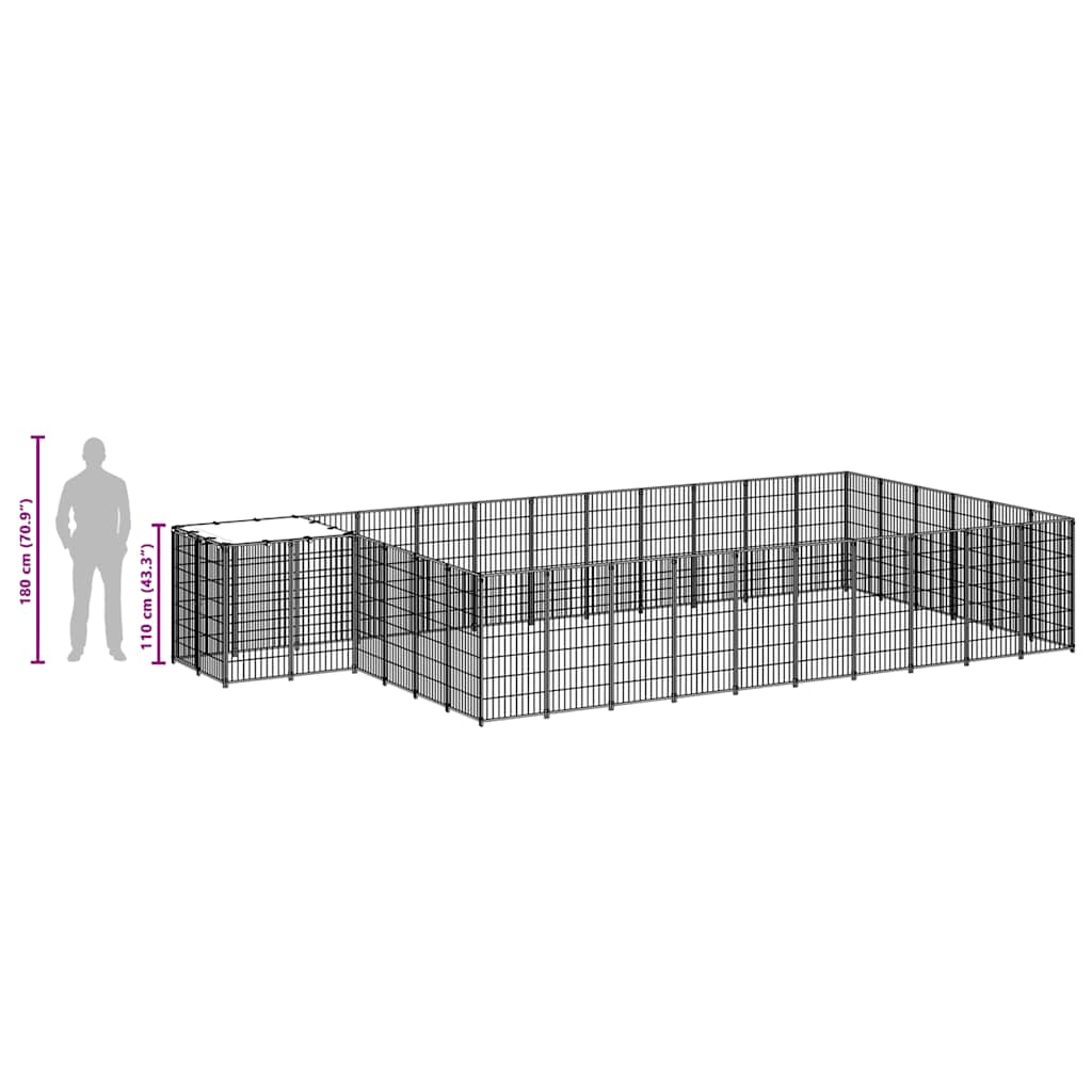 Hondenkennel 19,36 m² staal zwart is nu te koop bij PeponiXL, paradijselijk wonen!