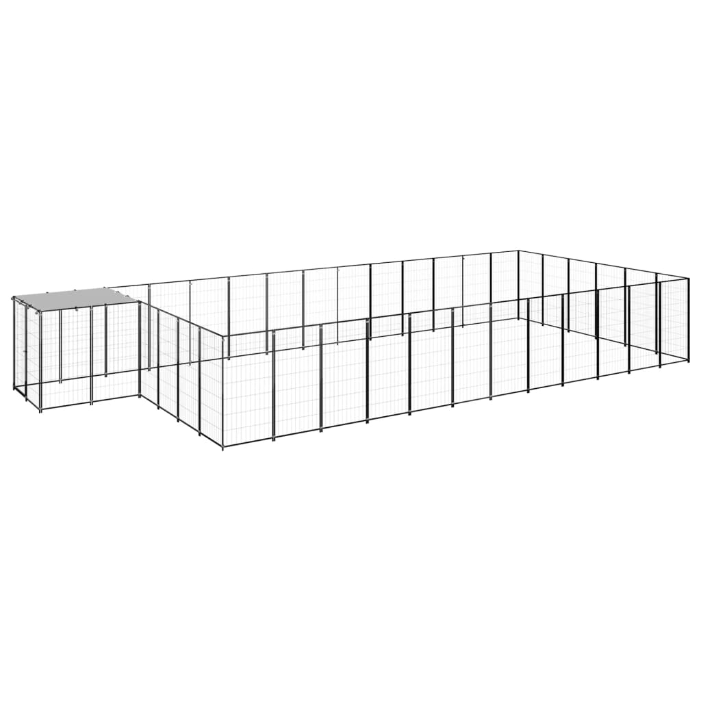 Hondenkennel 22,99 m² staal zwart is nu te koop bij PeponiXL, paradijselijk wonen!