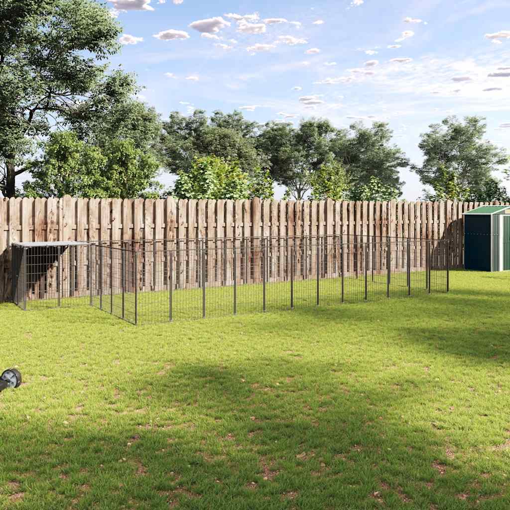 Hondenkennel 22,99 m² staal zwart is nu te koop bij PeponiXL, paradijselijk wonen!