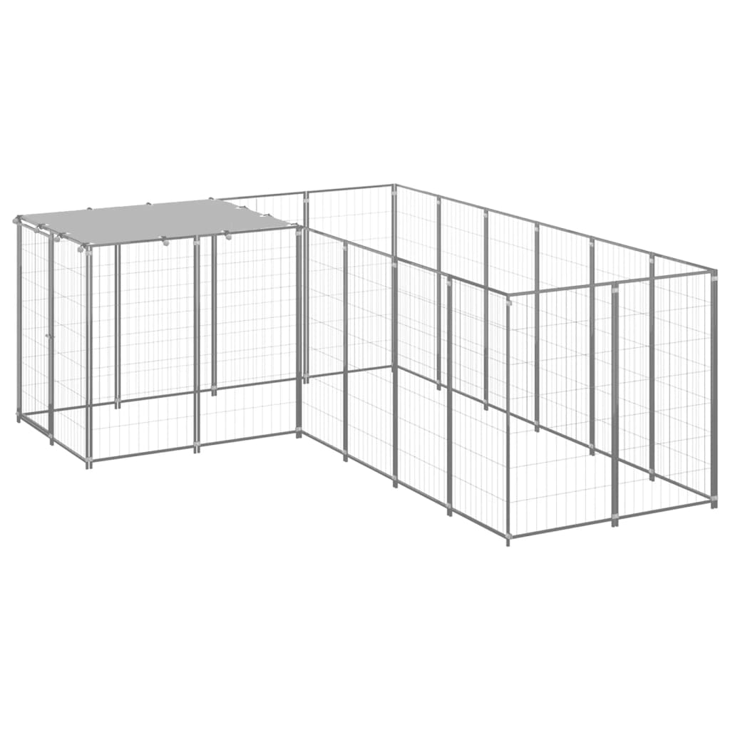 Hondenkennel 4,84 m² staal zilverkleurig is nu te koop bij PeponiXL, paradijselijk wonen!