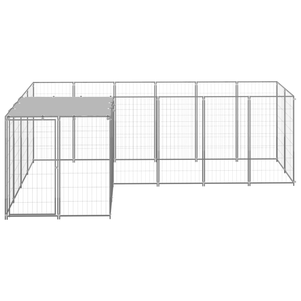 Hondenkennel 4,84 m² staal zilverkleurig is nu te koop bij PeponiXL, paradijselijk wonen!