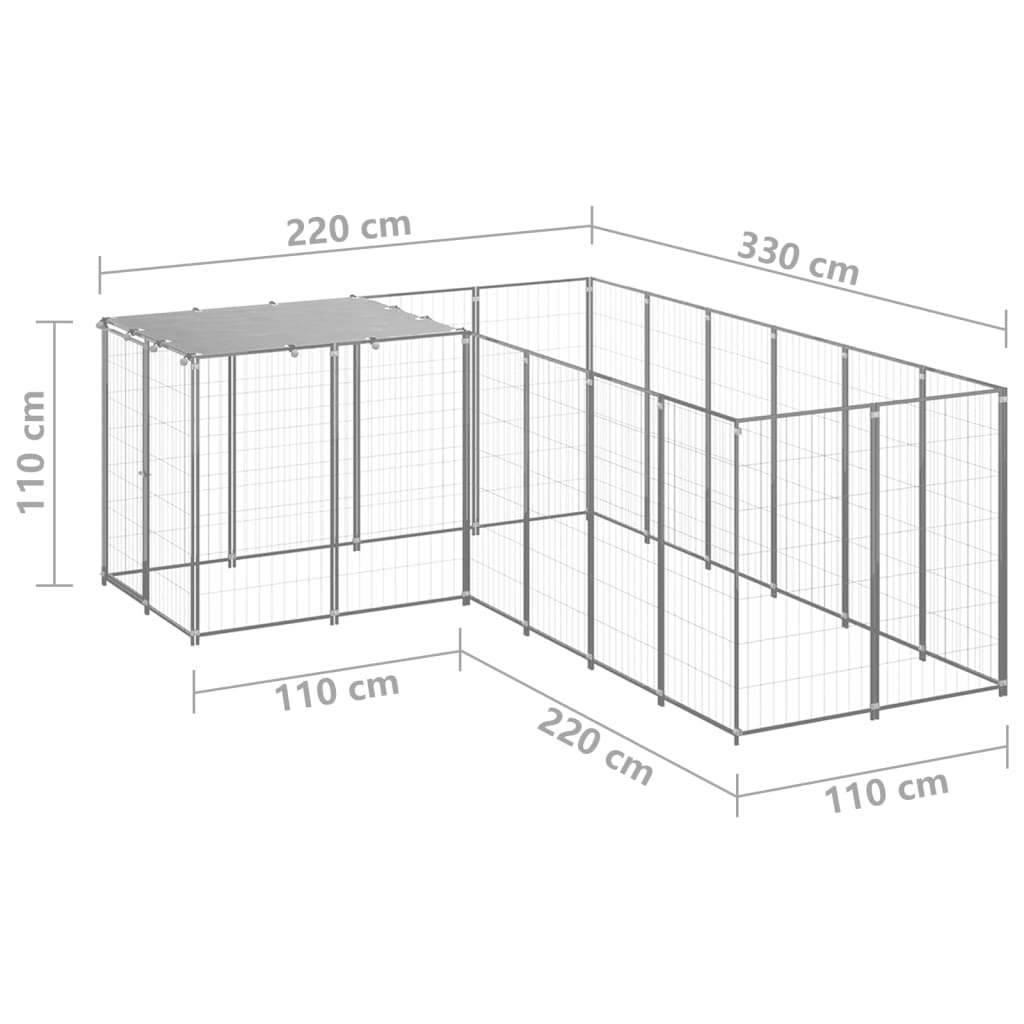 Hondenkennel 4,84 m² staal zilverkleurig is nu te koop bij PeponiXL, paradijselijk wonen!