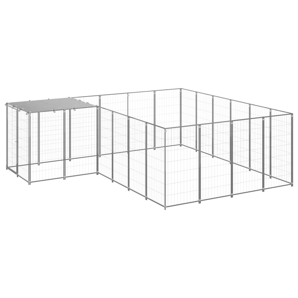Hondenkennel 8,47 m² staal zilverkleurig is nu te koop bij PeponiXL, paradijselijk wonen!