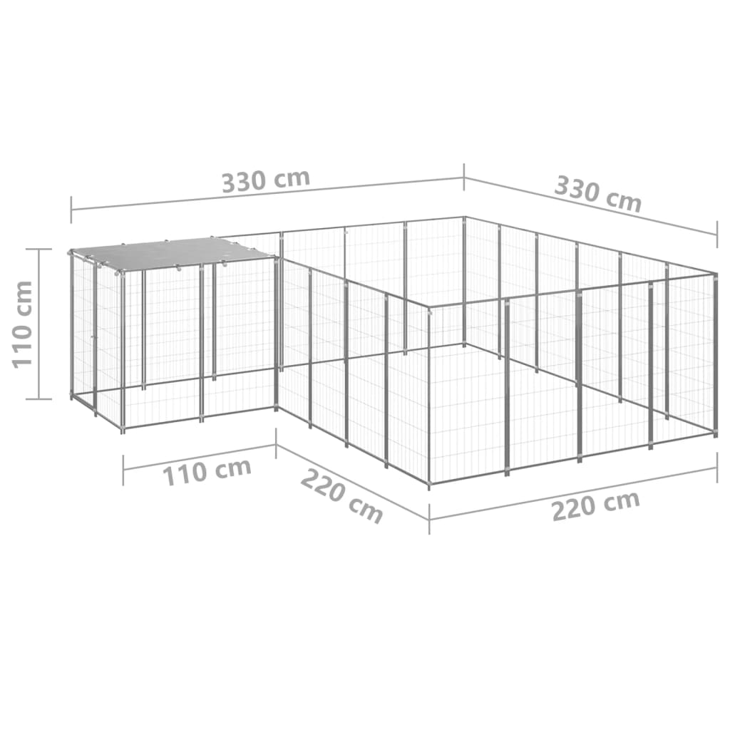 Hondenkennel 8,47 m² staal zilverkleurig is nu te koop bij PeponiXL, paradijselijk wonen!
