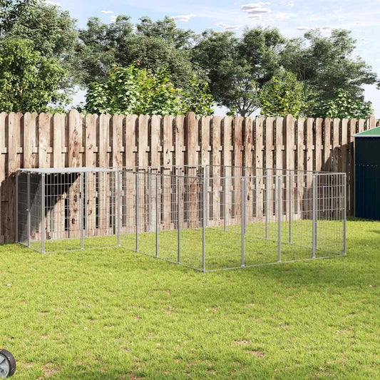 Hondenkennel 8,47 m² staal zilverkleurig is nu te koop bij PeponiXL, paradijselijk wonen!