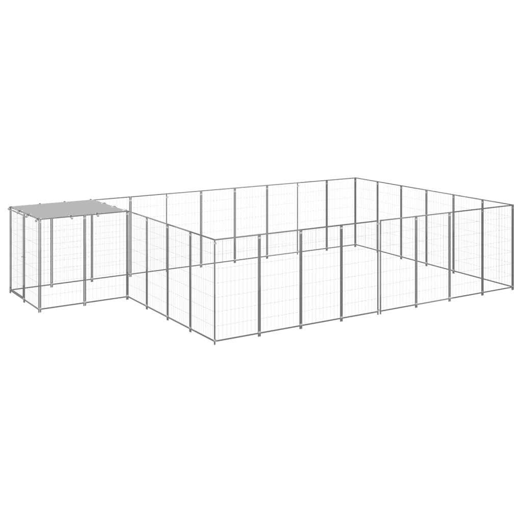 Hondenkennel 15,73 m² staal zilverkleurig is nu te koop bij PeponiXL, paradijselijk wonen!