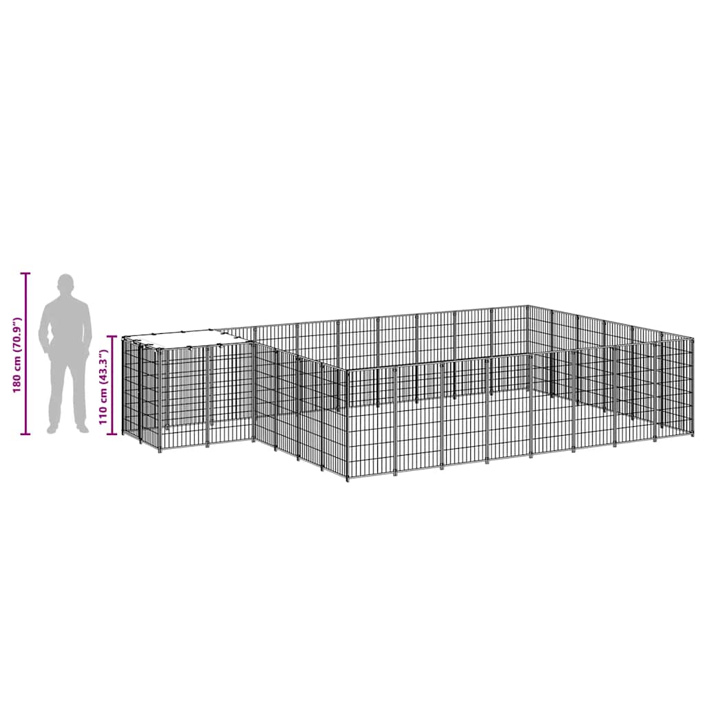 Hondenkennel 15,73 m² staal zilverkleurig is nu te koop bij PeponiXL, paradijselijk wonen!