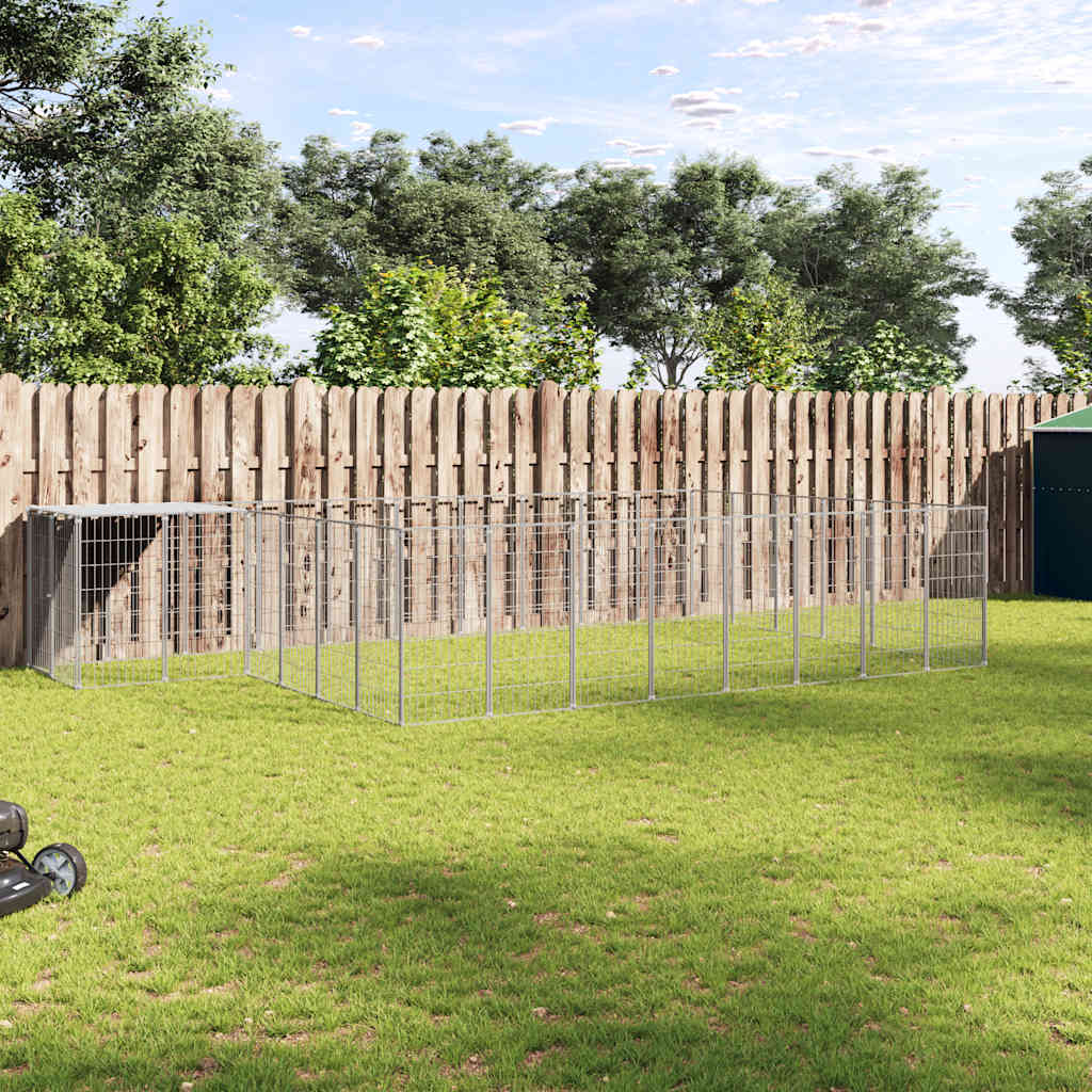Hondenkennel 15,73 m² staal zilverkleurig is nu te koop bij PeponiXL, paradijselijk wonen!