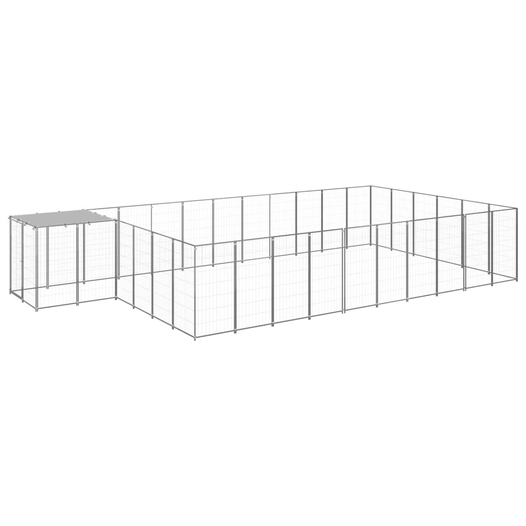 Hondenkennel 19,36 m² staal zilverkleurig is nu te koop bij PeponiXL, paradijselijk wonen!
