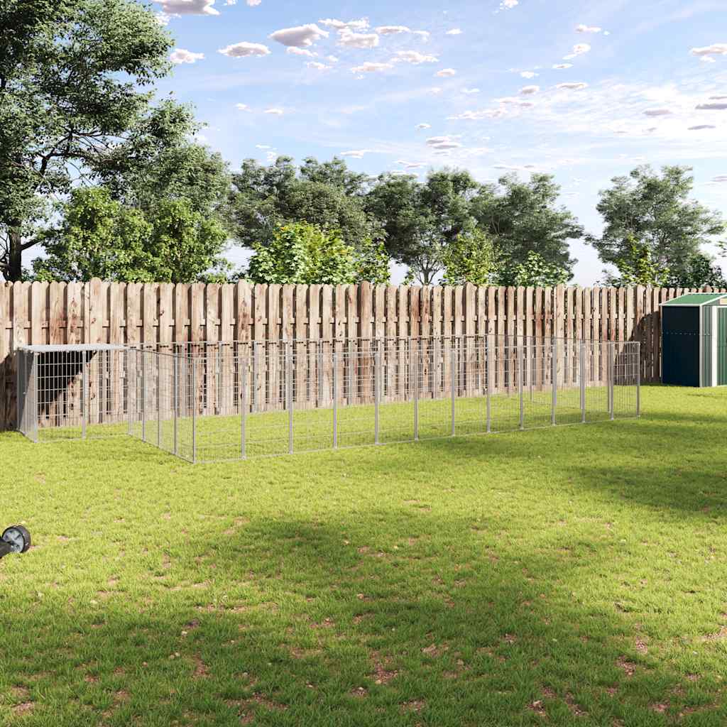 Hondenkennel 22,99 m² staal zilverkleurig is nu te koop bij PeponiXL, paradijselijk wonen!