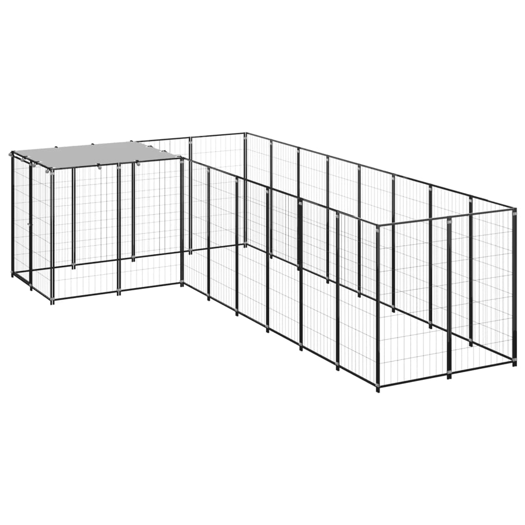 Hondenkennel 6,05 m² staal zwart is nu te koop bij PeponiXL, paradijselijk wonen!