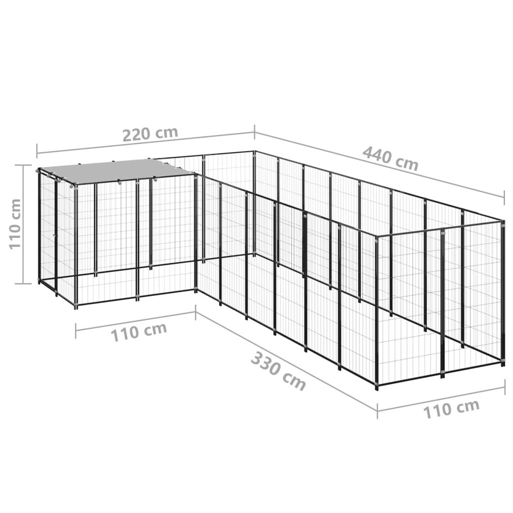 Hondenkennel 6,05 m² staal zwart is nu te koop bij PeponiXL, paradijselijk wonen!