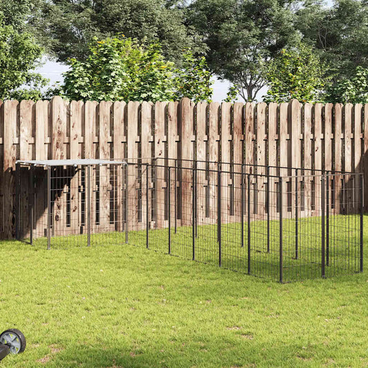 Hondenkennel 6,05 m² staal zwart is nu te koop bij PeponiXL, paradijselijk wonen!