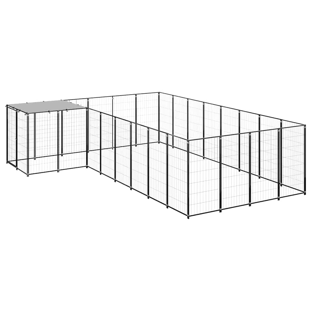 Hondenkennel 10,89 m² staal zwart is nu te koop bij PeponiXL, paradijselijk wonen!