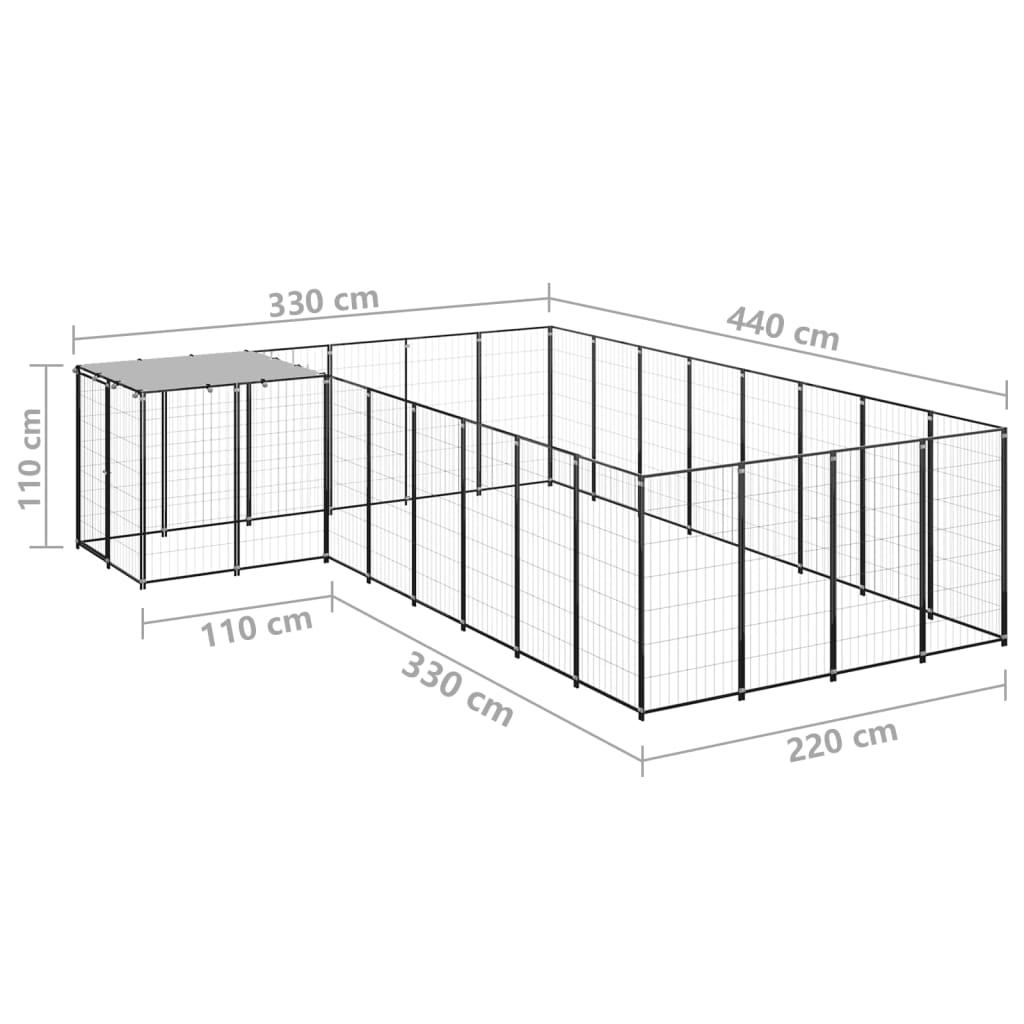 Hondenkennel 10,89 m² staal zwart is nu te koop bij PeponiXL, paradijselijk wonen!