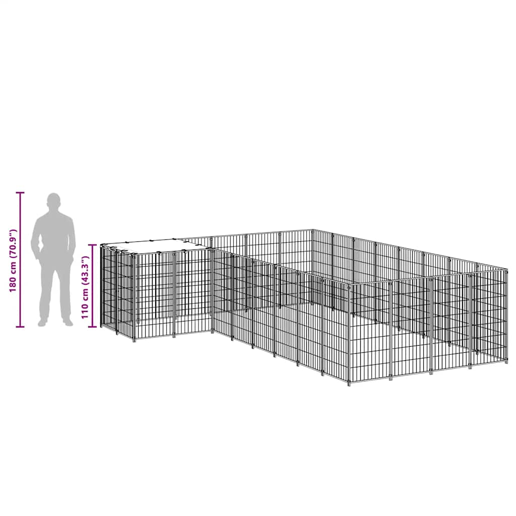 Hondenkennel 10,89 m² staal zwart is nu te koop bij PeponiXL, paradijselijk wonen!