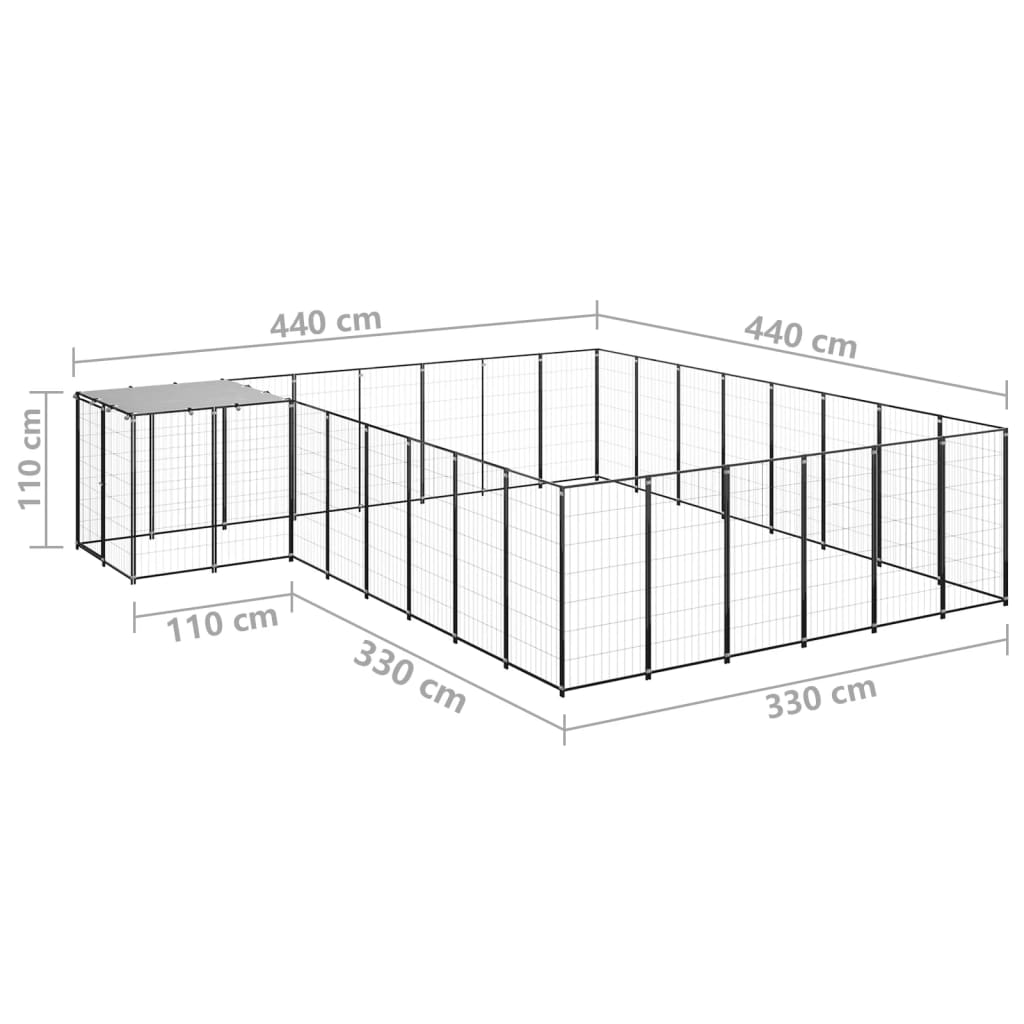 Hondenkennel 15,73 m² staal zwart is nu te koop bij PeponiXL, paradijselijk wonen!