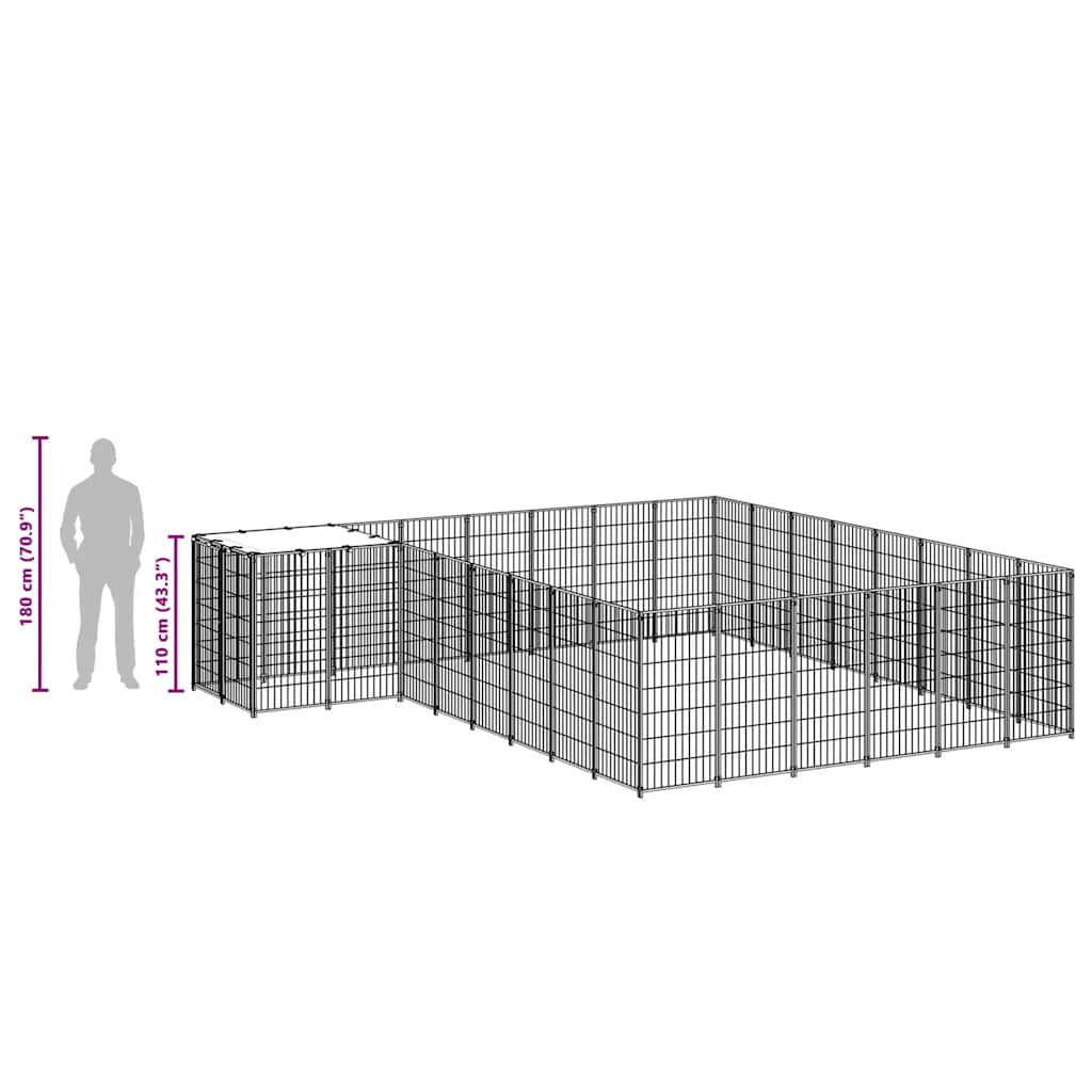 Hondenkennel 15,73 m² staal zwart is nu te koop bij PeponiXL, paradijselijk wonen!