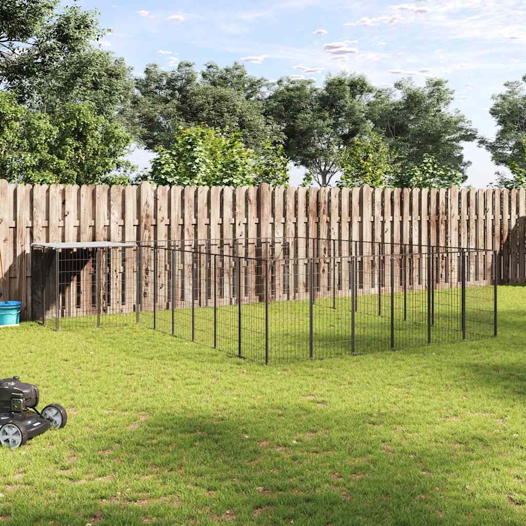 Hondenkennel 15,73 m² staal zwart is nu te koop bij PeponiXL, paradijselijk wonen!