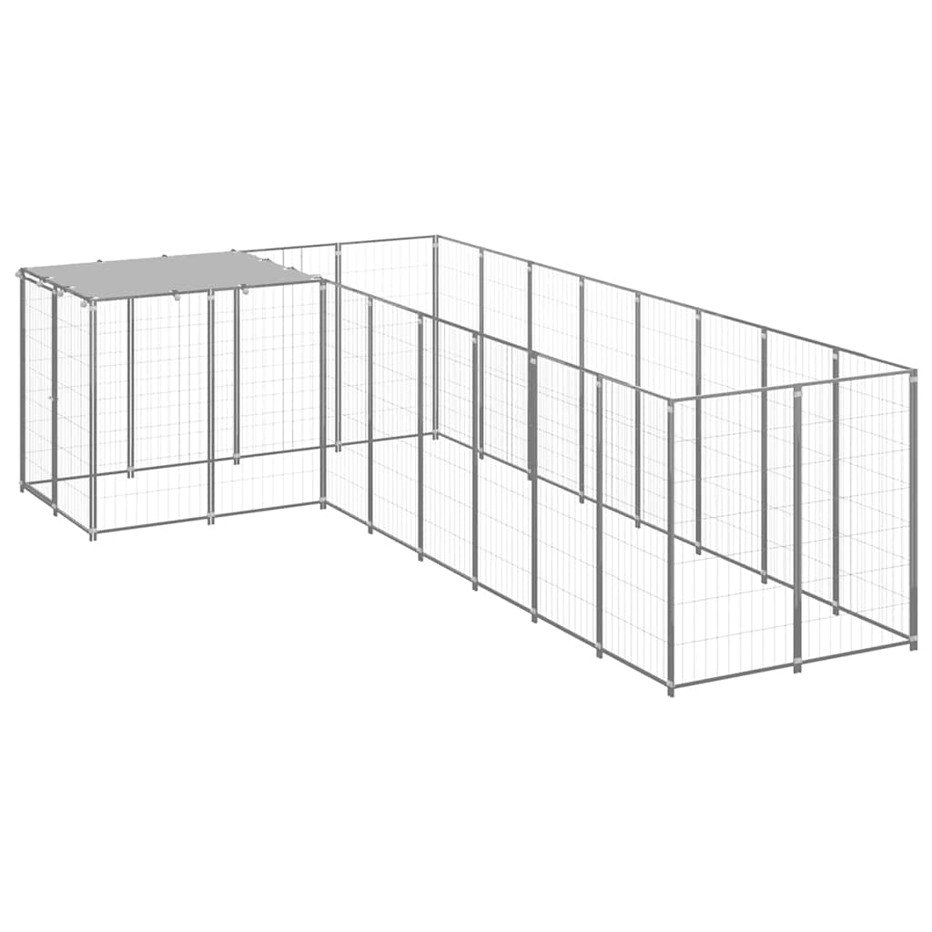 Hondenkennel 6,05 m² staal zilverkleurig is nu te koop bij PeponiXL, paradijselijk wonen!