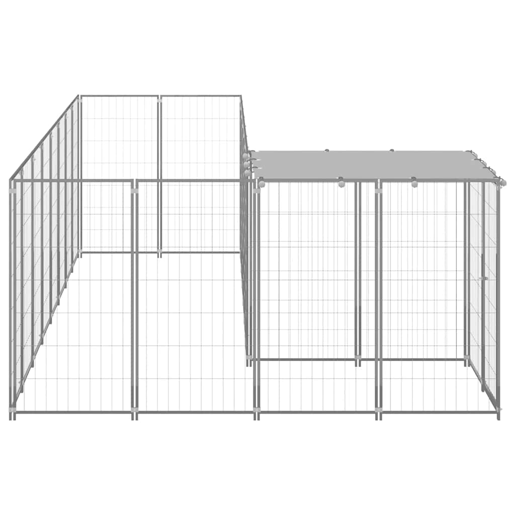 Hondenkennel 6,05 m² staal zilverkleurig is nu te koop bij PeponiXL, paradijselijk wonen!