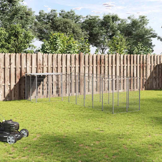 Hondenkennel 6,05 m² staal zilverkleurig is nu te koop bij PeponiXL, paradijselijk wonen!