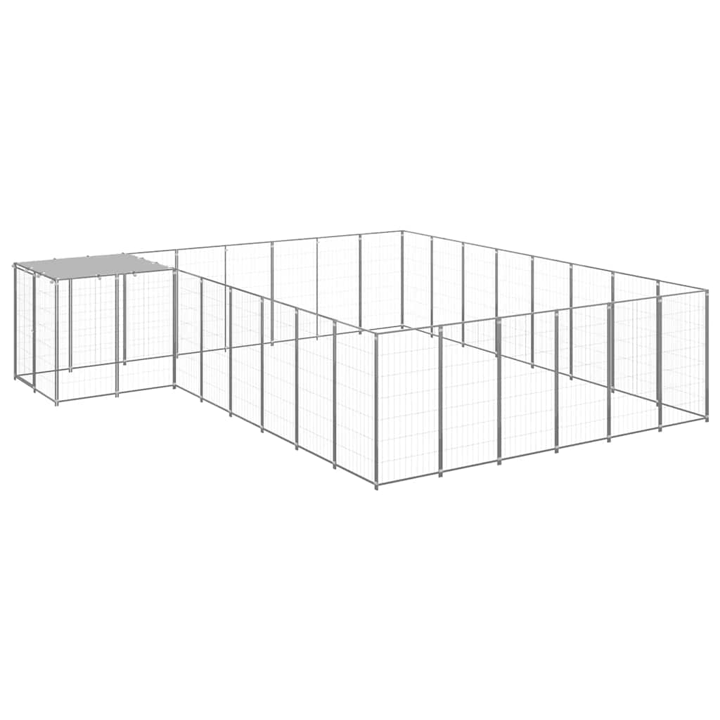 Hondenkennel 15,73 m² staal zilverkleurig is nu te koop bij PeponiXL, paradijselijk wonen!