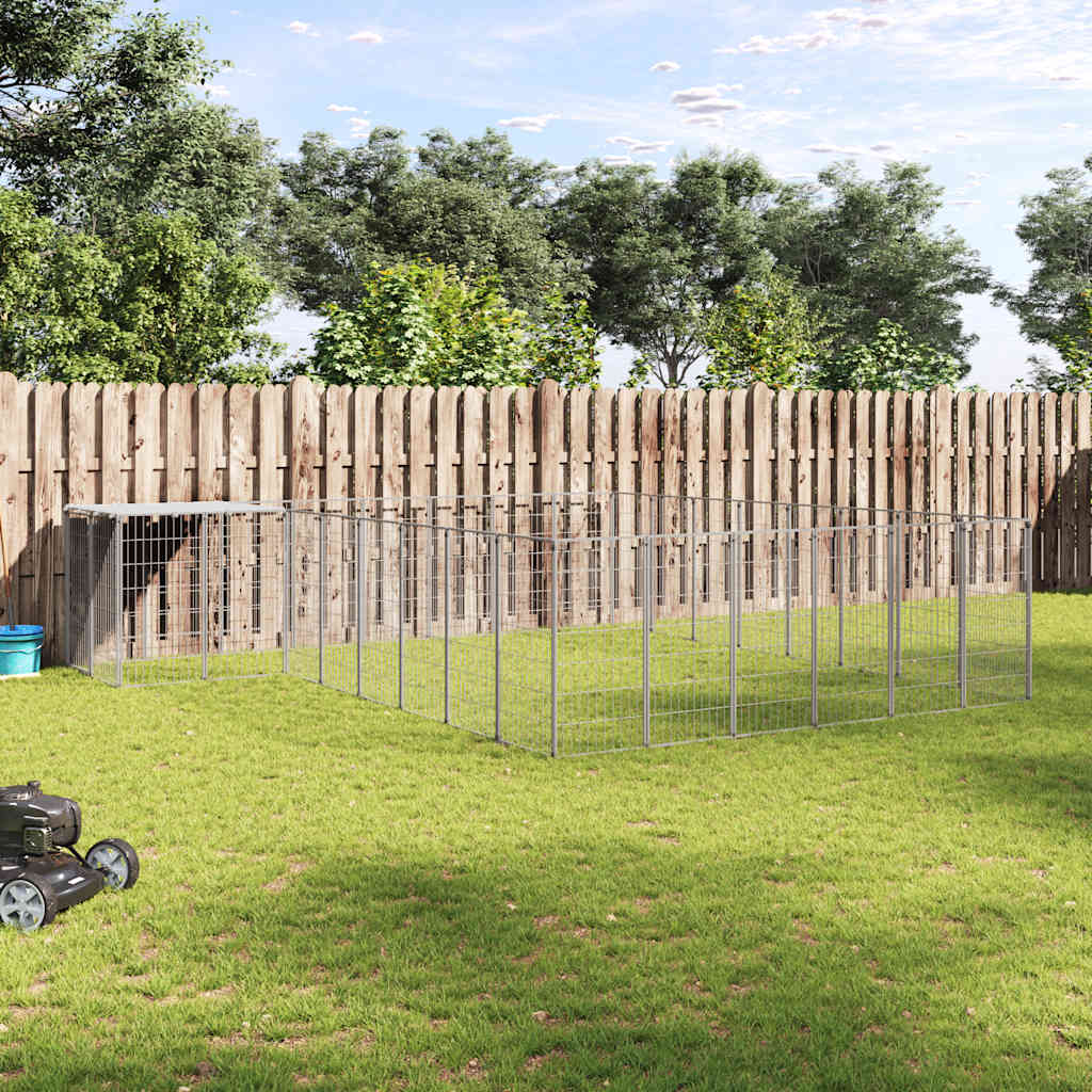 Hondenkennel 15,73 m² staal zilverkleurig is nu te koop bij PeponiXL, paradijselijk wonen!