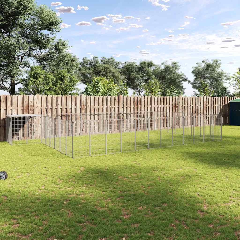 Hondenkennel 25,41 m² staal zilverkleurig is nu te koop bij PeponiXL, paradijselijk wonen!