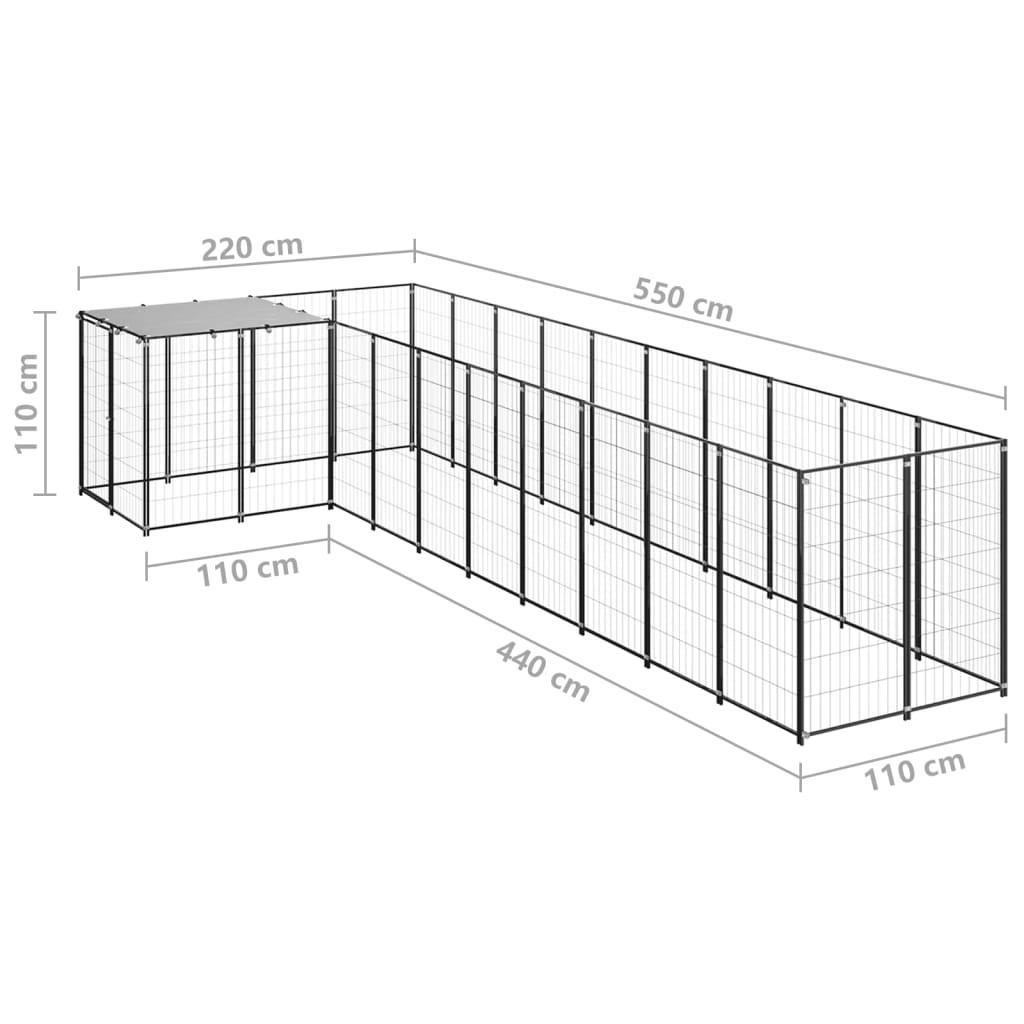 Hondenkennel 7,26 m² staal zwart is nu te koop bij PeponiXL, paradijselijk wonen!