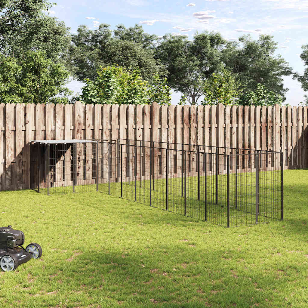 Hondenkennel 7,26 m² staal zwart is nu te koop bij PeponiXL, paradijselijk wonen!