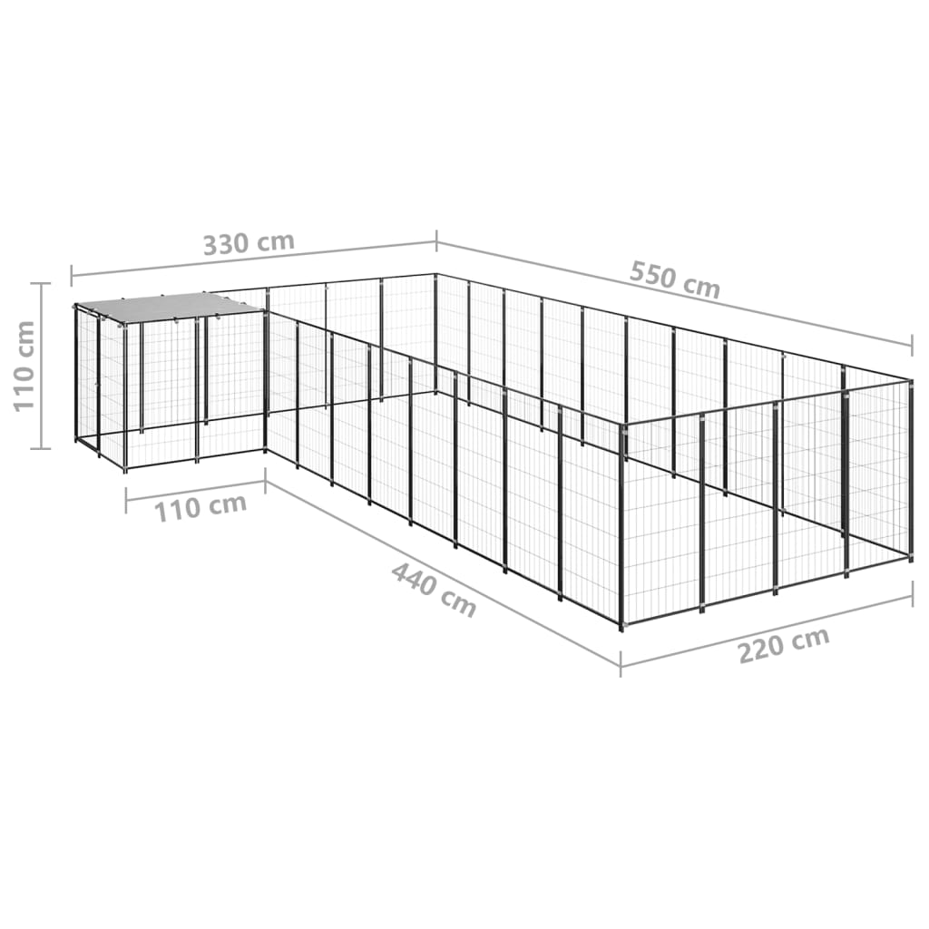Hondenkennel 13,31 m² staal zwart is nu te koop bij PeponiXL, paradijselijk wonen!