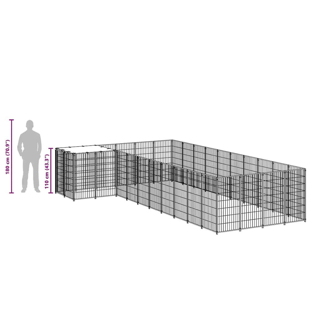 Hondenkennel 13,31 m² staal zwart is nu te koop bij PeponiXL, paradijselijk wonen!