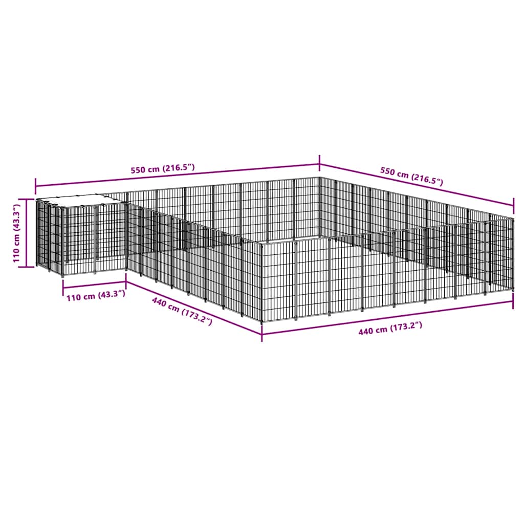 Hondenkennel 25,41 m² staal zwart is nu te koop bij PeponiXL, paradijselijk wonen!