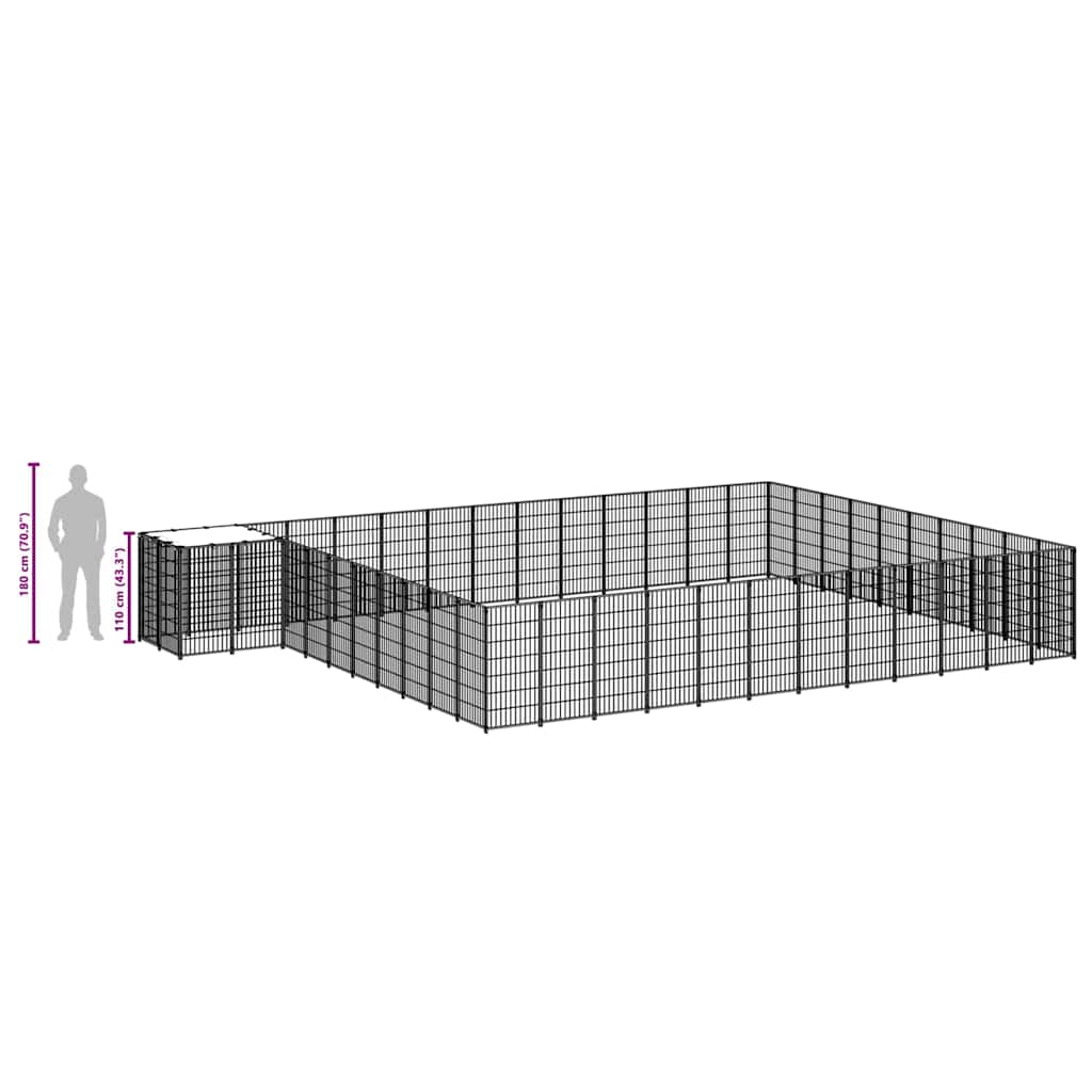 Hondenkennel 37,51 m² staal zwart is nu te koop bij PeponiXL, paradijselijk wonen!