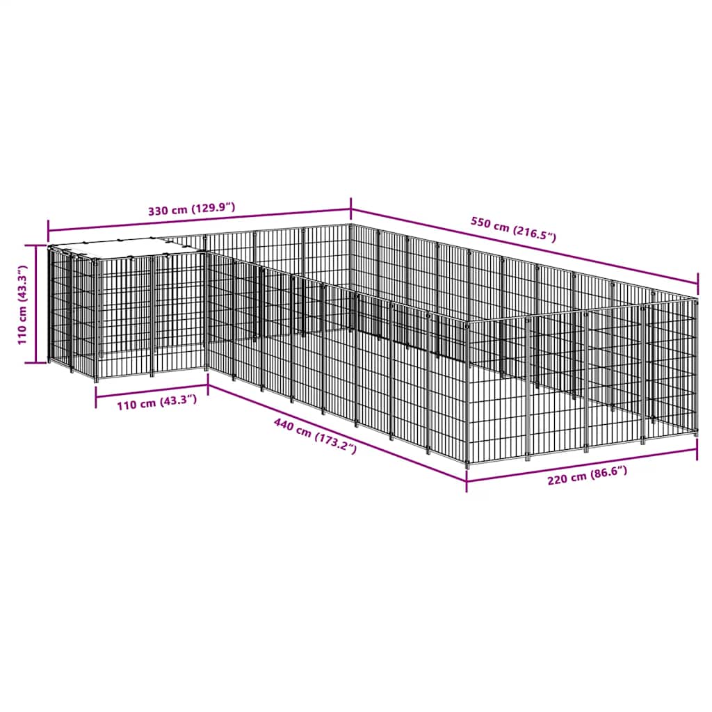 Hondenkennel 13,31 m² staal zilverkleurig is nu te koop bij PeponiXL, paradijselijk wonen!