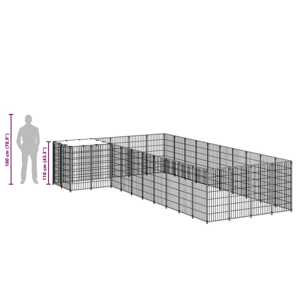 Hondenkennel 13,31 m² staal zilverkleurig is nu te koop bij PeponiXL, paradijselijk wonen!