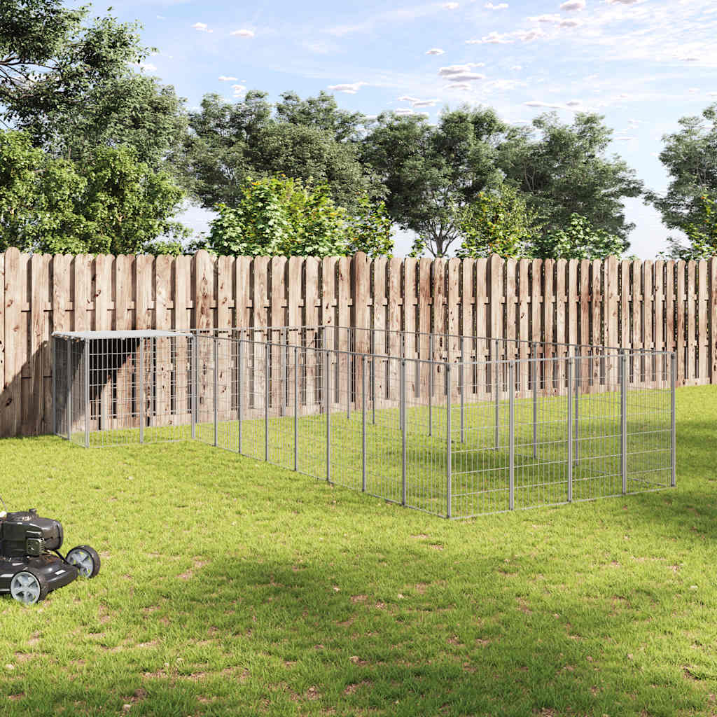 Hondenkennel 13,31 m² staal zilverkleurig is nu te koop bij PeponiXL, paradijselijk wonen!